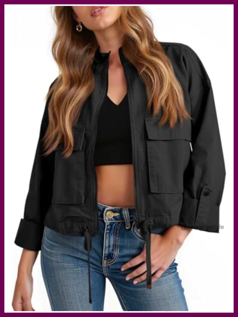 Womens Cropped Military Safari Jacket Lightweight Cotton Utility Coat